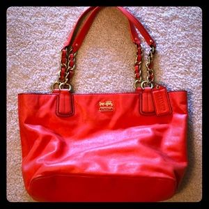 Authentic Coach Coral red medium handbag purse EUC